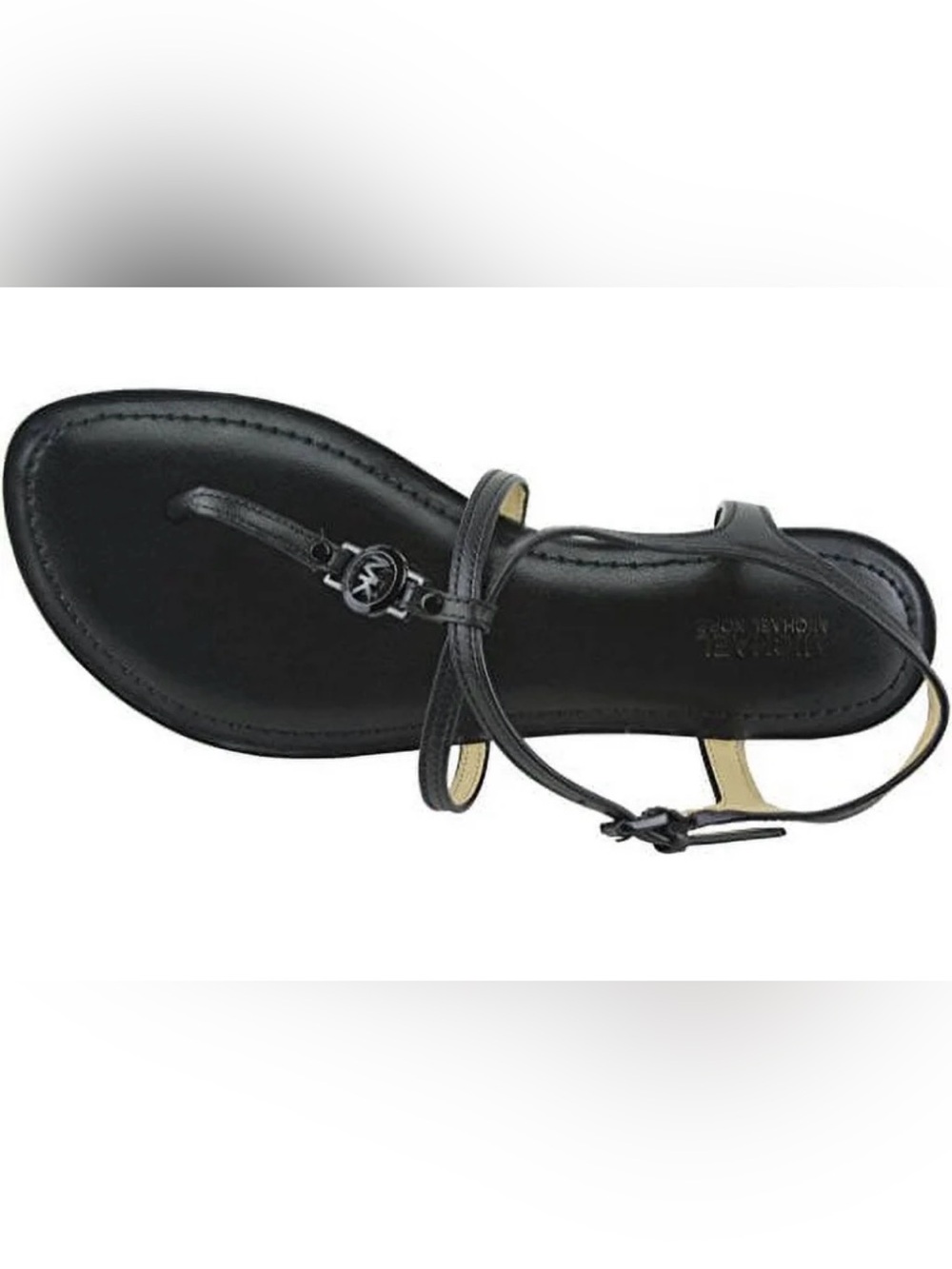Michael Kors Black Leather Logo T-Strap Bethany Sandal